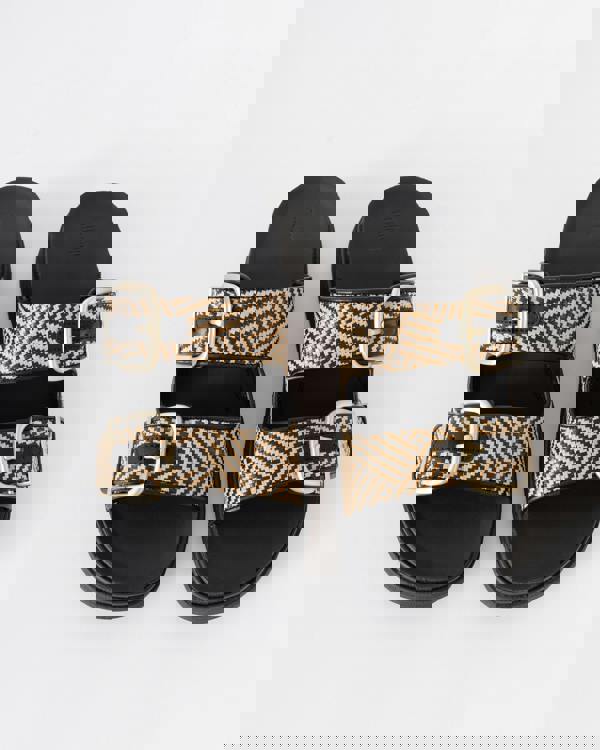 FitFlop Womens GEN-FF Buckle Graphic-Weave Two-Bar Slides - Black 001