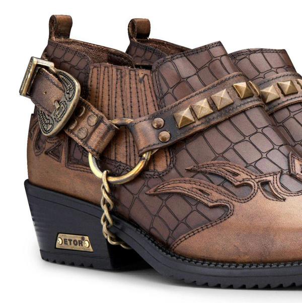 Infinity Leather Men’s Tan Croc Leather Winklepicker Studded Western Biker Boots