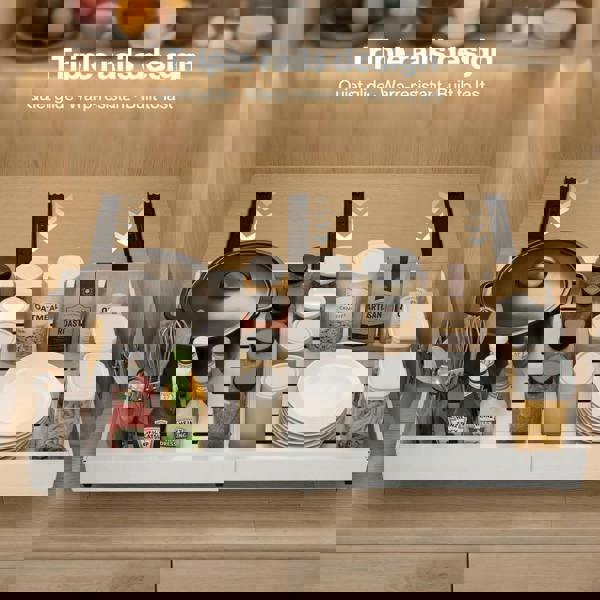 TOQUE Pull Out Cabinet Organizer Adhesive 2 Pcs Expandable White Storage Drawers