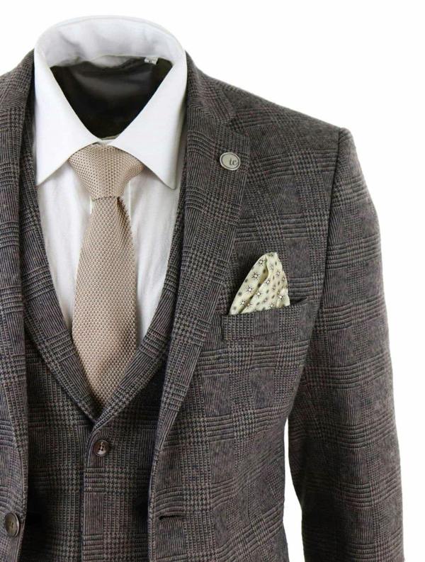 TruClothing Men's 3 Piece Brown Herringbone Tweed Suit