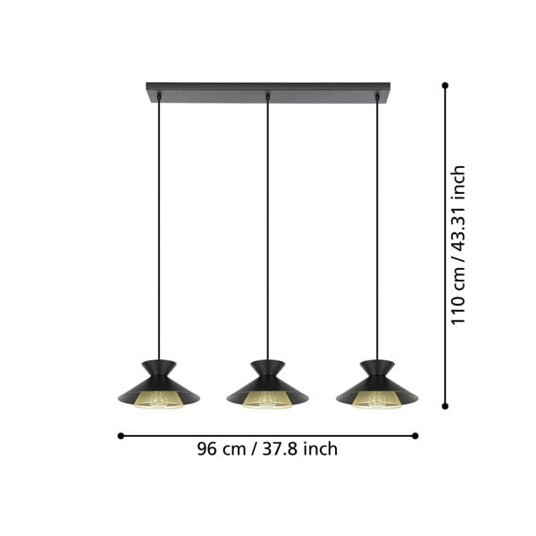 EGLO Grizedale Black And Brass 3-Light Pendant