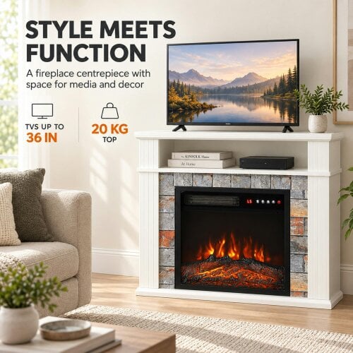 HOMCOM Freestanding Electric Fireplace Suite, 1800W, Open Shelf, LED Flame