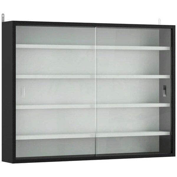 5-Tier Wall Display Cabinet, Wall Mounted Display Case w/ 4 Adjustable Shelves, Glass Doors, 60x80cm, Black and White