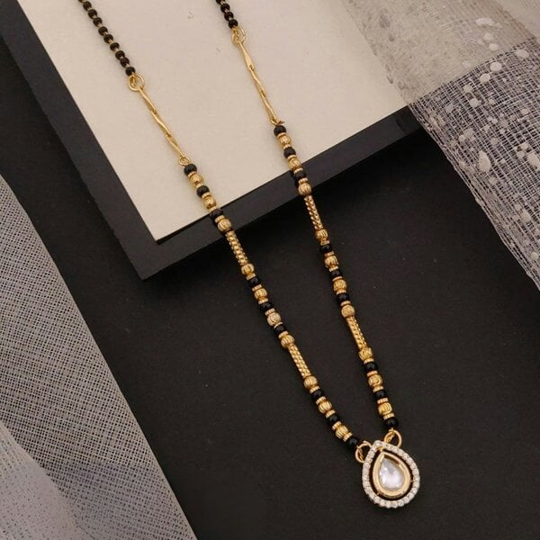 The Colourful Aura Oval Solitaire Charm Black Beaded 18ct Gold Plated Mangalsutra Necklace