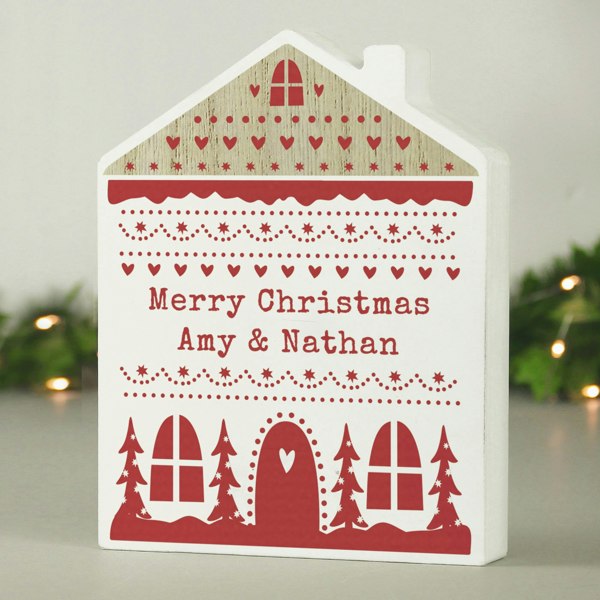 Personalised Memento Company Personalised Christmas Fair Isle Wooden House Ornament