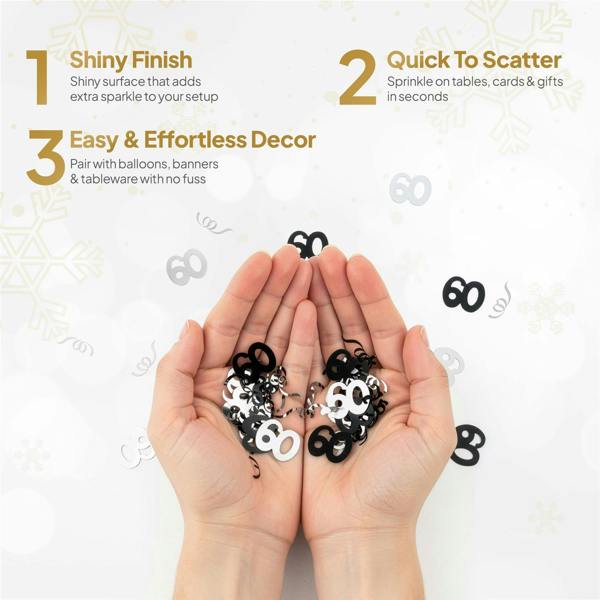 60th Birthday Black & Silver Metallic Confetti Table Decoration, Pack Options for Party Displays image 6