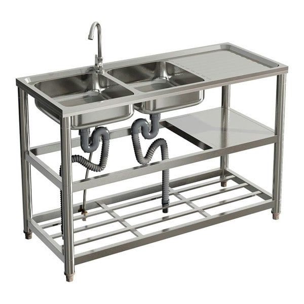 Steel Two Compartment Sinks with Shelves and Drainboard Living and Home