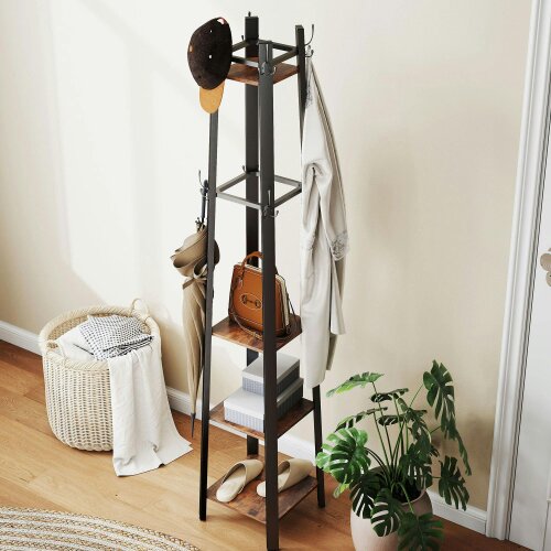 Wyld Haus Kareva Metal And Wood Brown And Black 4 Tier Industrial Coat Stand With Shelves