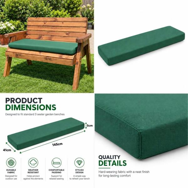 Samuel Alexander Charles Taylor Green Waterproof Three Seater Base Cushion for wooden furniture