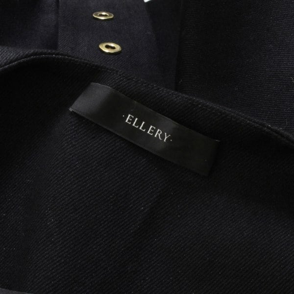 Ellery black cotton twill collarless jacket with eyelet detailing belted waist