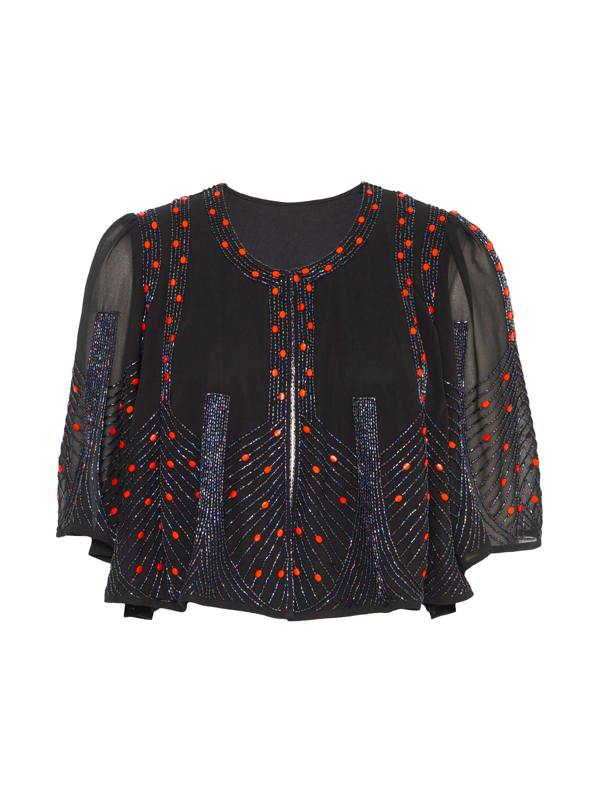 Rose & Nancy Anna Black Cape Sleeve Hand Beaded Top