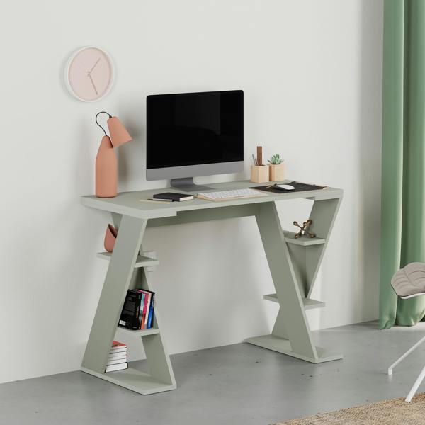 Decortie Modern Papillon 106cm Working Desk Particleboard 3 Mini Shelves, Cross Design Legs H75xW106cm