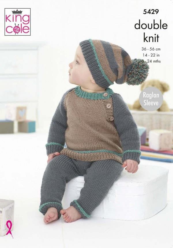 King Cole Cherished DK Knitting Pattern 5429, Sweaters, Trousers, Headwear for Baby, Newborn - 24 Months