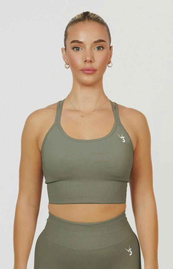 V3 Apparel Form Seamless Scrunch Sports Bra, Leggings & Shorts Set - Olive Green