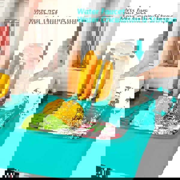 deAO Toys Kitchen Playset Green Kitchen Playset with Realistic Lights and Sounds, Simulated Spray Function