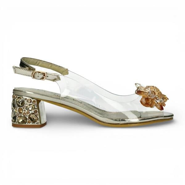 Laura Vita Mily 22 - Women’s Clear Golden Slip-On Heel Sandals