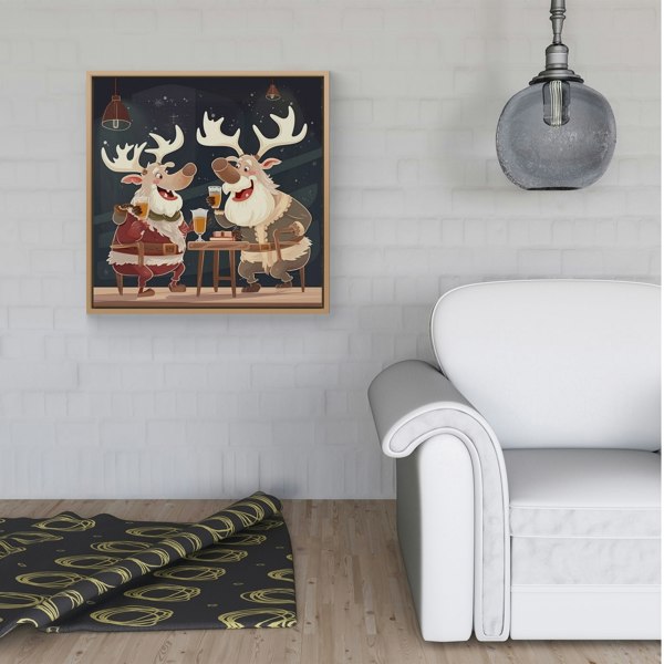 Warren Reed Reindeers Down The Pub Framed Canvas