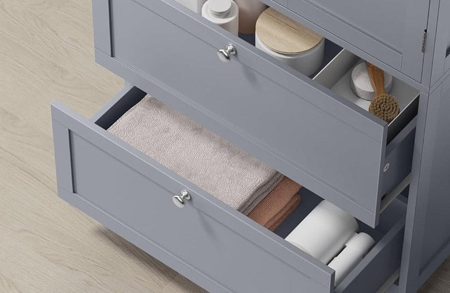 Modcraft Grey Bathroom Storage Cabinet Kitchen Cupboard with 2 Drawers, 2 Doors & Adjustable Shelf