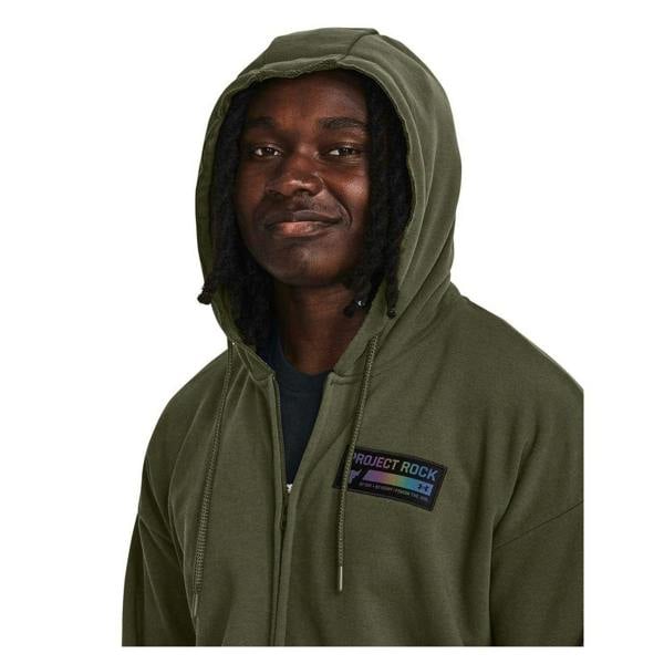 Under Armour Mens Project Rock Relaxed Fit Full Zip Hoodie - Green - 