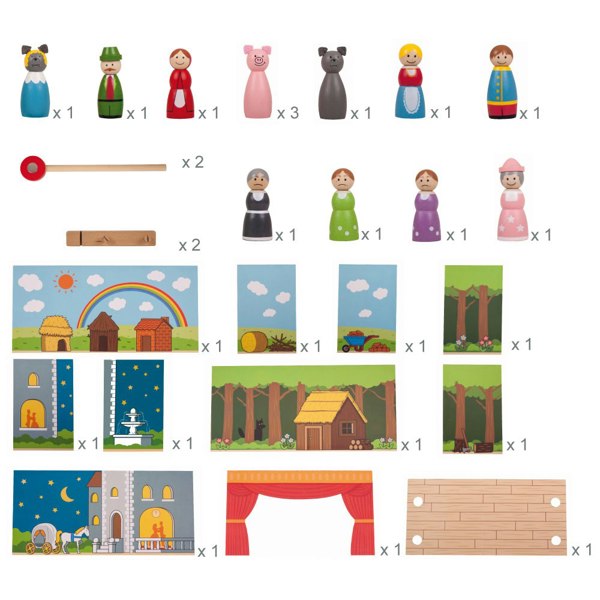 Bigjigs Toys Wooden Magnetic Theatre - Includes Figures & Scenery For 3 Classic Plays