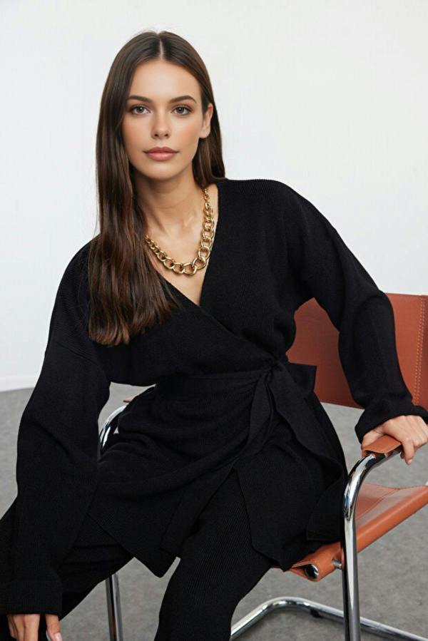 WOVCOR 2-Piece Midi Length Belted Knit Top & Pants Set