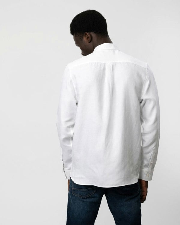 Ted Baker Ognon Mens Long Sleeve Cotton Lyocell Script Shirt - White