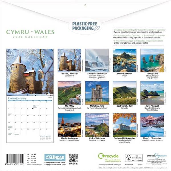 Wales Calendar 2027, Wall Calendars, Month To View, Travel, Gift