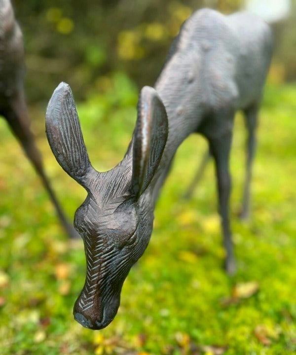 Inspirational Gifting Large Stag and Doe Deer Garden Sculptures Cast Aluminium with Aged Finish