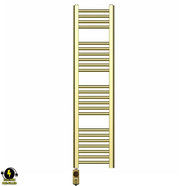 MYHOMEWARE 300 x 1200 mm Shiny Gold Electric Bathroom Towel Rail Radiator Heater With AF Thermostatic Electric Element Pre-Filled