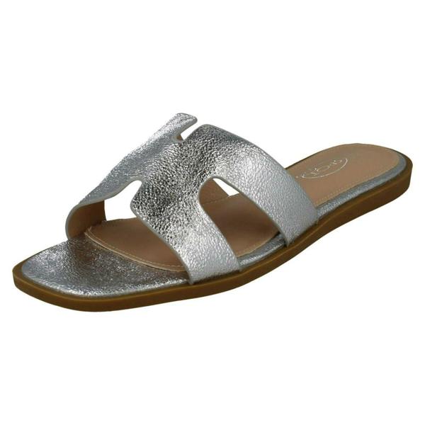 Spot On Ladies Spot On Casual Open Toe Summer Mule - Silver - Standard