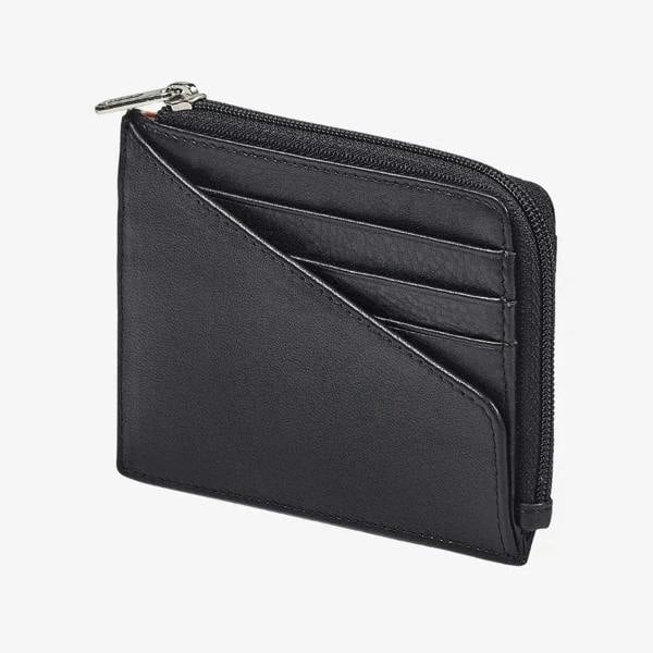 Black real leather zip card holder with five card slots