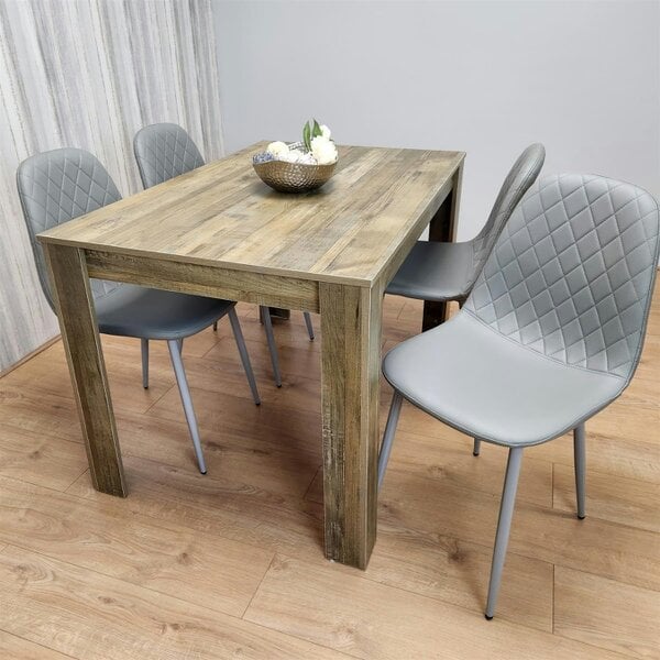 Kosy Koala Dining Set of 4 Dining Table and 4 Grey Gem Patterned Stitiched Chairs