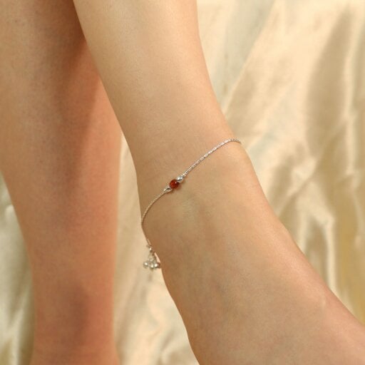 The Colourful Aura 925 Silver Orange Beaded Summer Indie Thin Payal Anklet