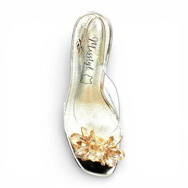 Laura Vita Women’s Mira 01 Clear Golden Slip-On Cinderella Heel Sandals
