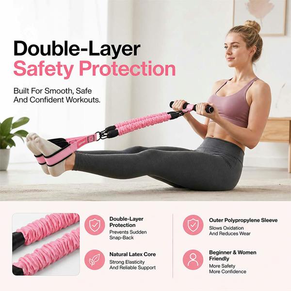 Centra Resistance Bands Set Foot Pedal 3 Tube Adjustable for Home Workout Pink