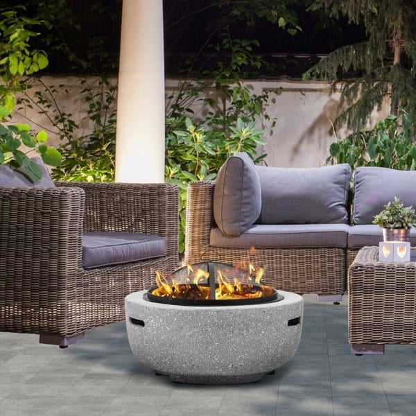 60cm Light Grey Round Fire Pit Wood Burner & BBQ Grill Party Garden Heater - LoopsDirect