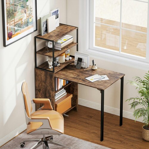 Wyld Haus Serana 105cm Wooden Brown Folding Work Table With Integrated Shelving