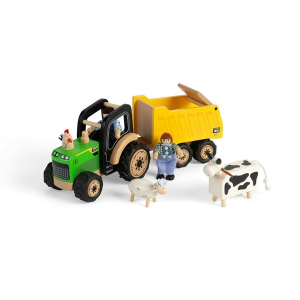 Tidlo Wooden Country Tractor And Trailer Toy With Working Rear Door