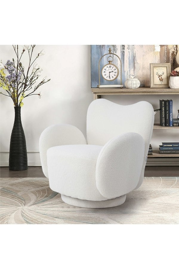 Living and Home Teddy Fur Upholstered Swivel Chair Armchair