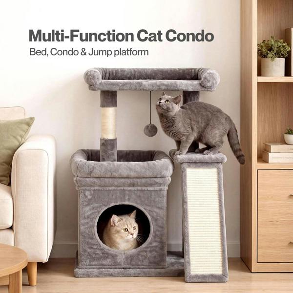 Skylos Cat Tree Tower Large Perch Condo Sisal Scratcher Indoor Felines Grey
