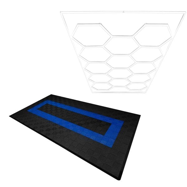 Monstershop Hexagon LED Light & Vented Garage Floor Tiles With Edges - 90 Black & 30 Blue