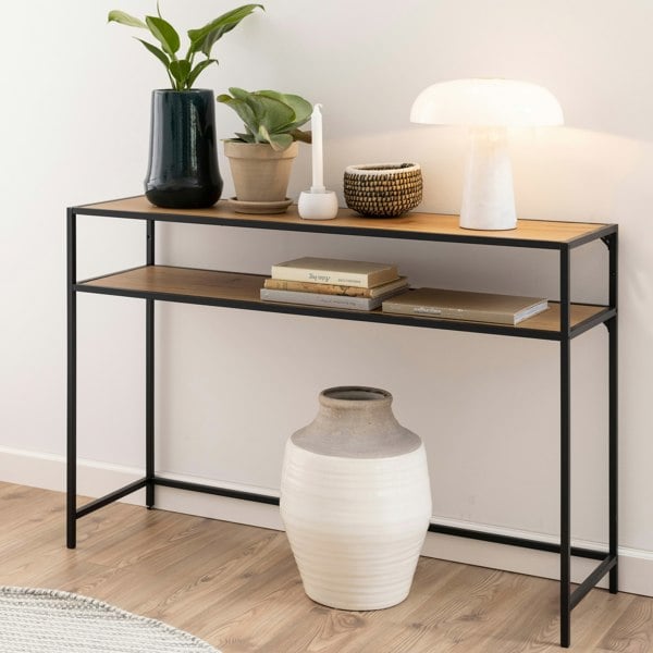 Furniture To Go Seaford Black Metal Console Table With Oak Top