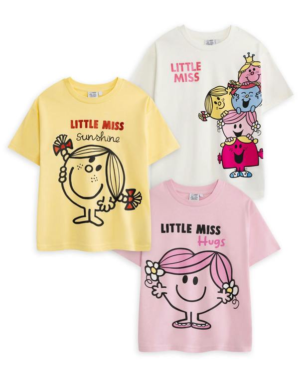 Vanilla Underground Mr. Men & Little Miss Girls Multicoloured Multi Character Multi-Pack of 3 Short-Sleeved T-Shirts