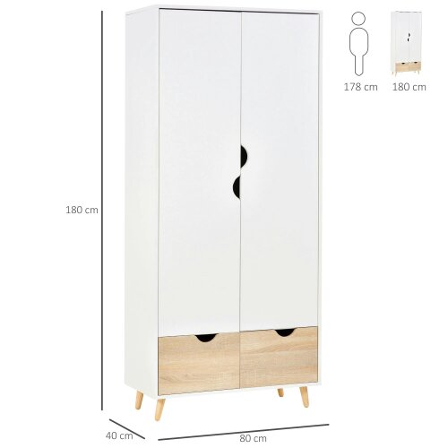 Wyld Haus Belamar White and Natural 2 Door Wardrobe With Hanging Rail 2 Drawers And Wooden Legs