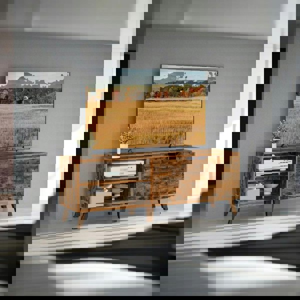 Modcraft Rustic Brown TV Stand with 2 Doors & Adjustable Shelves – 140cm Unit for TVs up to 65” – Living Room Storage Cabinet