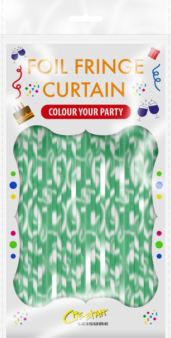 Cheetah Christmas Reindeer Tinsel Curtain 3M x 1M Green