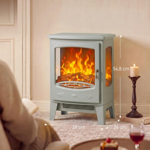 HOMCOM 900W/1800W Freestanding Electric Fireplace, Room Heater, Grey