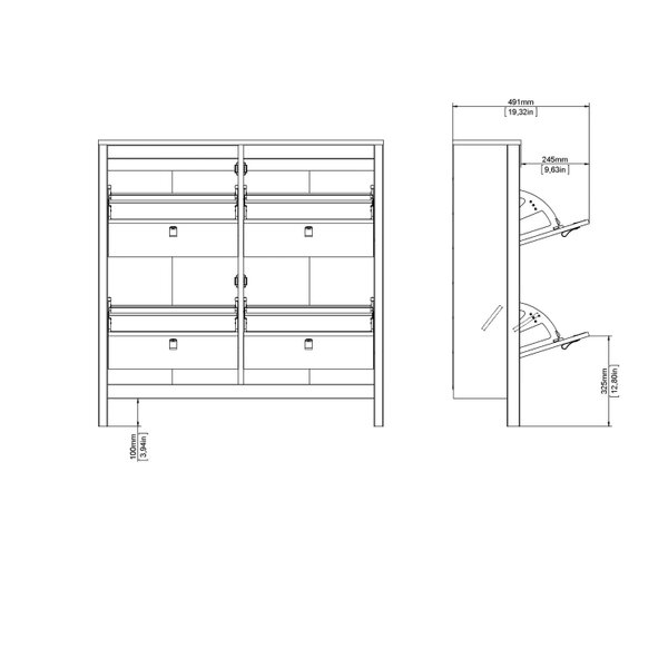 Wyld Haus Gossmere White Wooden Square Shoe Cabinet 4 Flip Down Doors Silver Handles