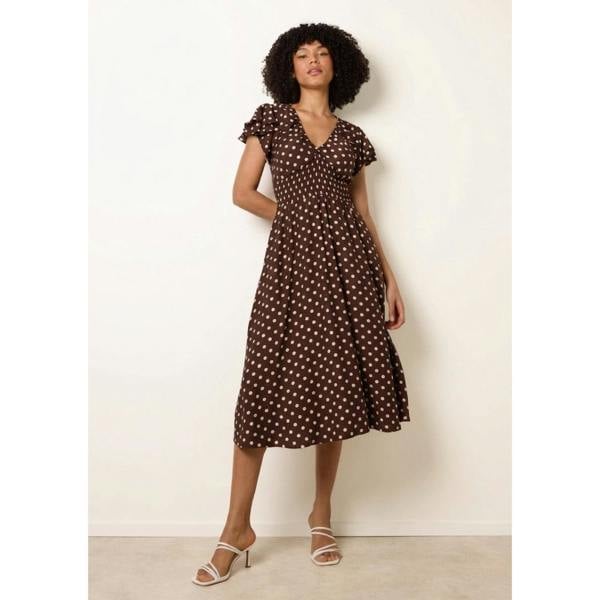 Blue Vanilla Spot Elastic Neck Midi Dress