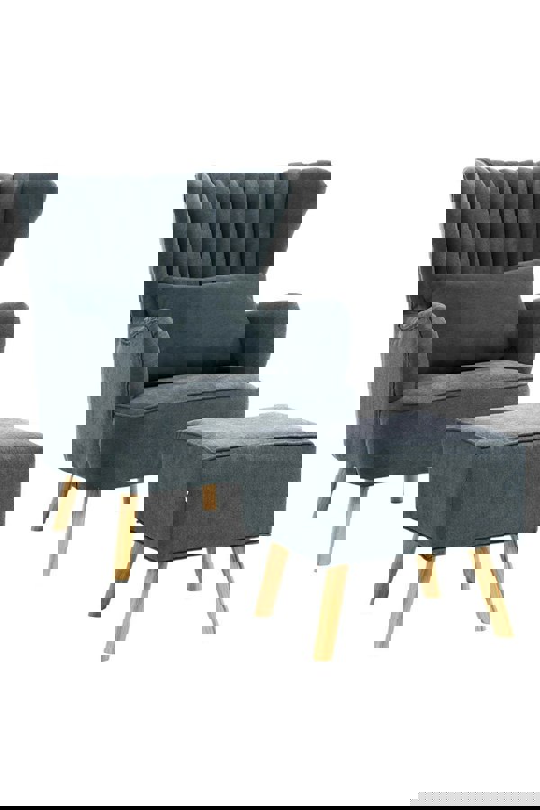 Living and Home Grey Brushed Fabric Stripe Curved Backrest Armchair with Footstool & Cushion